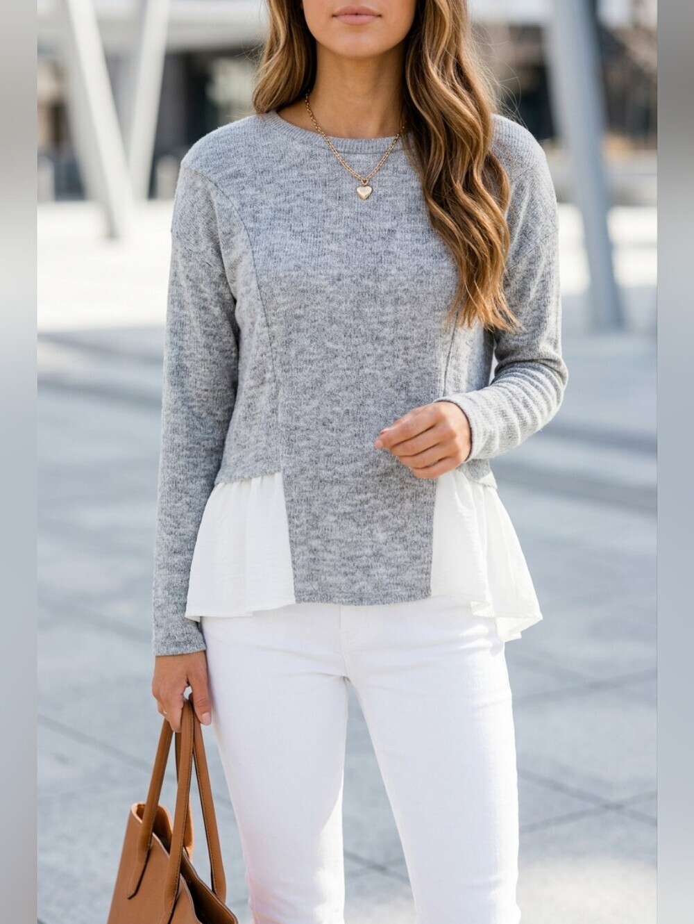 Gray and White Layered Sweater